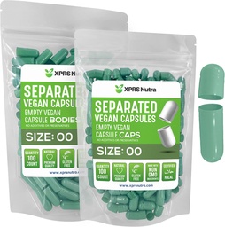 XPRS Nutra Vegan Storlek 00 Separerade kapslar - 100 greve Premium Empty Capsules Separerade i väskor - 00 Pills Empty för DIY Supplement Filling (Sage Green)