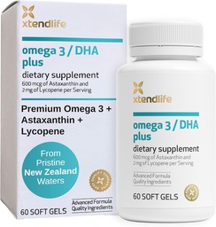 Xtendlife Omega 3 DHA Plus Fish Oil för hjärta, hjärna, ögon och hudhälsa - 1100mg Omega-3 med DHA, EPA, Lycopene & Astaxanthin - 1 månads leverans (60 greve)