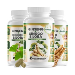 GreeNatr Ginko Biloba & Panax Ginseng Supplement - Red Ginseng Brain Supplement för minne och fokus - Ginkgo Biloba Supplements for Good Vision, Immune System and Improved Blood Flow - 3 Bottles
