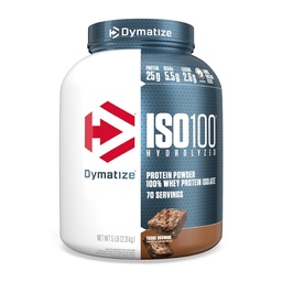 Dymatize ISO100 Whey Protein Powder Isolate, Fudge Brownie, 25g Protein, 5 pund, 5,5 g BCAA, mindre än 120 Cal., Gluten Free, 1g Fat, 1g Sugar, 2g Carb (70 portioner)