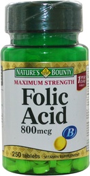 Naturens Bounty Folic Acid 800 mcg Tablets Maximal Styrka 250 ea (Pack av 5)