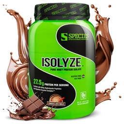 Species Nutrition Isolyze Whey Protein Powder, 100% Whey Isolate för Muscle Building, 27.5g Protein Per Scoop, No Sugar & Low Fat (Chocolate Milk, 22 Servings)