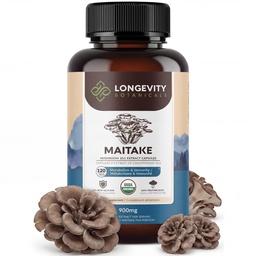 Longevity Botanicals Organic Maitake Mushroom Extract Capsules (120) | Koncentrerad 10:1 Ratio | 100% Fruiting Bodies | Grifola frondosa Natural Supplement för Gut Health & Immunity Support