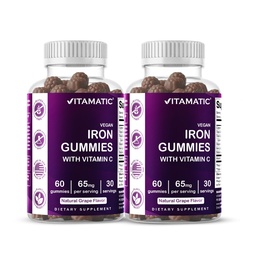 Vitamatic Iron 65 mg Gummies Supplement för kvinnor och män - 60 Vegan Gummies - Great Tasting Iron Gummy Vitamins med vitamin C (2)