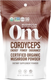 OM MUSHROOM SUPERFOOD Cordyceps Organic Mushroom Powder, 3.5 Ounce, 50 Servings, Energy, Power, Stamina och Endurance Support, Superfood Supplement för sportprestanda