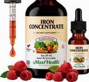 Maxi Health Iron Supplement 15mg Per ML – Increase Energy and Blood Levels Without Nausea or Constipation – Liquid Iron Drops for Men, Women, and Kids – 2 oz. (2 oz, 2 Pack)