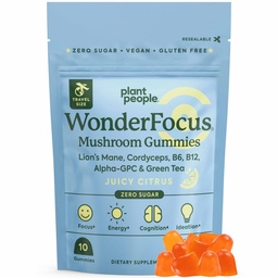 Plant People WonderFocus Mushroom Gummies Mini med Lion's Mane & Cordyceps Nootropic Brain Supplement ökar minnesfokusen energi och humör hos vuxna Ingen socker 100% Vegan Citrus Flavor Trial Storlek