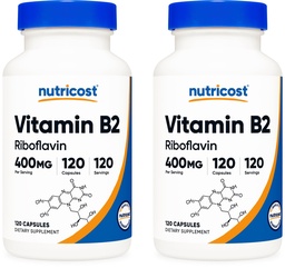 Nutricost Vitamin B2 (Riboflavin) 400 mg, 120 kapslar (2 flaskor)