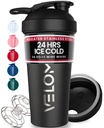 VELOMIX 24oz Stainless Steel Shaker Bottle with Wire Whisk, Black