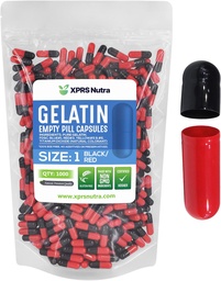 XPRS Nutra Size 1 Empty Capsules - 1000 Count Colored Empty Gelatin Capsules - Pill DIY Supplement Capsule Filling - Fillable Color Gel Caps Pills för Do-It-Yourself Supplements (Black/Red)