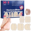 30 CT Hydrocolloid Blister Bandages for Feet + 5 Yards Tape Bandage - Blister Bandaids for Runners, Heels & Active Movement - Water Resistant Blister Prevention Tape for Fingers, Toes, Forefoot