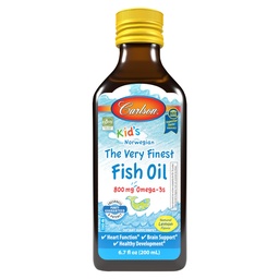 Carlson - Kid's The Very Finest Fish Oil Liquid, 800 mg Omega-3s, Norwegian, Wild-Caught Fish Oil, Omega 3 Liquid för barn, hållbart källad, Lemon, 200 ml