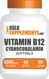 BulkSupplements.com Vitamin B12 5000 mcg Softgels - som Cyanocobalamin, vitamin B12 Supplements, för energistöd - Glutenfri, 1 Softgel per portion, 60 greve (Pack av 1)