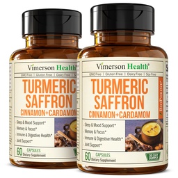 Saffron Supplements - 89mg Saffron Extract och 1000mg Tumeric Blend - Gurkmeja Supplement med Ceylon Cinnamon och kardamom för humör, minne och ögonhälsa - gemensamma kosttillskott för kvinnor och män - 2 Pack