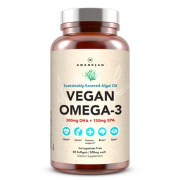 Amandean Vegan Omega 3 Supplement. Premium fiskolja alternativ. Algae DHA & EPA. Carrageenan Free Softgels. Algal Essential Fatty Acids Växtbaserat hjärta, hjärna, ögon, hud, immunstöd. (60ct)