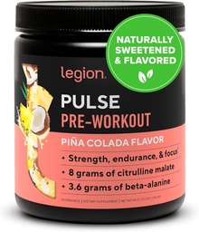 LEGION Pulse Pre Workout - All Natural Nitric Oxide Preworkout Drink för att öka energi, kreatinfri, naturligt sötad, Beta Alanine, Citrulline, Alpha GPC (Pina Colada)