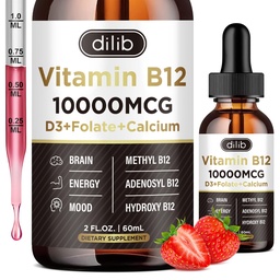 Vitamin B12 Liquid Drops Sublingual 10000 mcg, Triple B-12 Complex Supplement, Methyl & Methylcobalamin Blend för kvinnor och män, humör & energi Booster, Methylated B 12 för Metabolism & Health Support