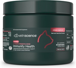 VetriScience Ultimate Strength Lysine Immunity Health Powder for Cats & Kittens, Supplement for Allergy & Nasal Support, Sneezing, Runny Nose & Watery Eyes, Chicken & Cheese Flavor, 60 Count -New Look