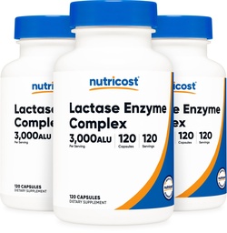 Nutricost Lactase Enzyme Komplex 3 000 FCC ALU, 120 Veggie Capsules - Icke-GMO, Gluten Free, 120 portioner (3 flaskor)