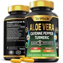 Aloe Vera Capsules Supplement - 8in1 Formel - Kombinera med gurkmeja, Cayenne Pepper, Marshmallow, Fennel, Gotu Kola, Ginger och Black Pepper - 90 kapslar för 3 månaders leverans