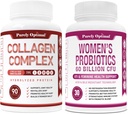 Rent Optimal Premium Multi Collagen Peptides Capsules (Types I, II, III, V, X) + Premium Probiotics för kvinnor - 60 miljarder CFU, Dr Formulerad Prebiotika & Probiotika för kvinnor