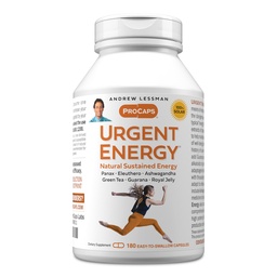 ANDREW LESSMAN Urgent Energy 180 Capsules - Ger ett säkert, hälsosamt medel för att förbättra energinivåer och känslor av välbefinnande, grönt te, Guarana, Ginseng, Royal Jelly, Ashwagandha, B-Complex