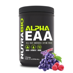 NutraBio Alpha EAA - All-Day Aminosyror för muskeltillväxt och hydrering - Väsentliga aminosyror med nootropics & Adaptogener - Full Spectrum EAA BCAA Powder - 30 portioner - Grape Berry Crush