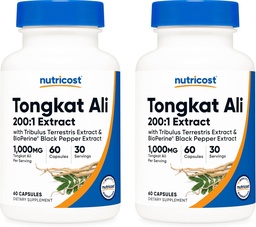 Nutricost Tongkat Ali 1000mg, 60 Caps (2 flaskor) - 30 portioner per flaska, Veggie Caps, Non-GMO, Gluten Free