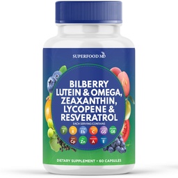 Superfood MD Eye Health Vitaminer med Bilberry Lutein & Zeaxanthin Lycopene Resveratrol Grape Seed Extract Astaxanthin- AREDS 2 - Eye Vitamin - 60 kapslar