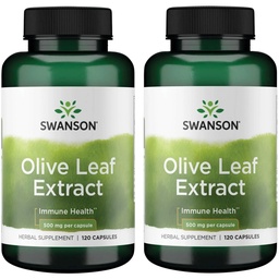 Swanson Olive Leaf Extract Capsules med 20% Oleuropein - (120 kapslar, 500 mg vardera) 2 flaskor