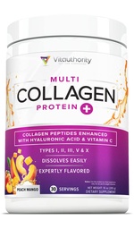 Multi Collagen Peptides Powder för kvinnor - Hydrolyserad smaksatt Collagen Powder för kvinnor med typ I II III V & X Vitamin C & Hyaluronsyra för hår hud och naglar (Peach Mango) - 30 portioner