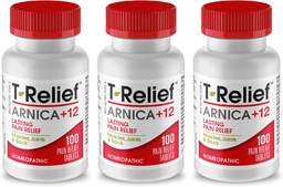 T-Relief Arnica +12 Natural Relieving Actives for Back Pain Joint Soreness Muscle Aches & Stiffness, Whole Body Fast Acting Relief för kvinnor och män - 100 tabletter (3 Pack)