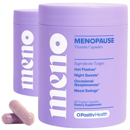O Positiv MENO Vitaminer för klimakteriet - Hormonfri klimakteriet tillskott för kvinnor - Svart Cohosh & Ashwagandha KSM-66 - Hjälper till att lindra heta blinkar, nattsvett, humörsvängningar - 30 portioner (Pack of 2)
