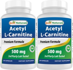 Bästa Naturals Acetyl L-Carnitine (ALCAR) 500mg, 120 kapslar, 120 portioner - Icke-GMO och Gluten Free, 1 kapsel per portion (2 Pack)