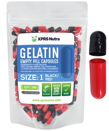 XPRS Nutra Size 1 Empty Capsules - 100 Count Colored Empty Gelatin Capsules - Pill DIY Supplement Capsule Filling - Fillable Color Gel Caps Pills för Do It Yourself Supplements (Black/Red)