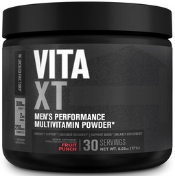 Jacked Factory Vita XT Performance Vitamin Powder - Daglig multivitaminpulver för män med KSM-66 Ashwagandha, Prebiotic Fiber, vitamin A, C, D, K, B6, B12 och mer - Fruit Punch, 30Sv
