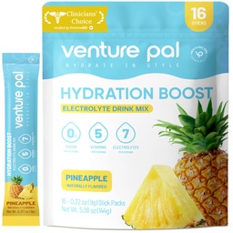 Venture Pal Sugar Free Electrolyte Powder Packets - Liquid Daily IV Drink Mix för snabb Hydration & Party Recovery | 5 Vitaminer & 7 Electrolytes | Keto Friendly | Non-GMO | Certified Vegan | 16 Sticks