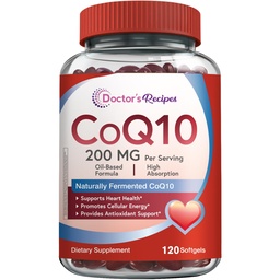 Doktorns recept CoQ10 200mg Per Servering, Hög Absorption Coenzyme Q10 Supplement med olivolja, hjärta och vaskulär hälsa, energiproduktion och antioxidantstöd, 2 månaders leverans, 120 Softgels