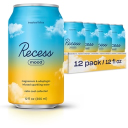 Recess Mood Magnesium & Adaptogen Drink, Relaxation Beverage, 12 Ounce (Tropisk Bliss, 12 Pack)
