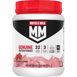 Muskelmjölk äkta proteinpulver, jordgubbar "N Crème, 1,93 pund, 13 portioner, 32g protein, 3g socker, kalcium, vitaminer A, C & D, NSF Certified for Sport, Energizing Snack, Packaging May Vary