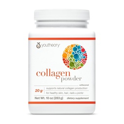 Youtheory Collagen Powder - med Aminosyror, mineraler, vitamin C & B7 (Biotin) - Stöder friska ben, muskler, hår, naglar, hud och gemensamma * - Hydrolyserad - Osmakad - 10 oz (10 portioner)