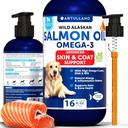 Salmon Oil for Dogs - Omega 3 for Dogs - 16 FL OZ Wild Alaskan Salmon Fish Oil - Natural EPA & DHA Fatty Acids for Skin & Coat, Allergy, Joint & Bone Health - Liquid Support Supplement for Shedding