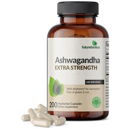 Futurebiotics Ashwagandha Extra Stress & Mood Support med BioPerine - Non GMO Formel, 200 vegetariska kapslar