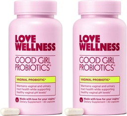 Love Wellness Good Girl Probiotics | Kvinnors Vaginal Health & pH Balance Supplement | 9-Strain Probiotic för urinvägar, jäst, lukt och immunstöd | Gluten-Free | 60 CT, 60-dagars leverans
