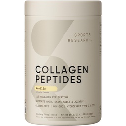 Sports Research Collagen Peptides - Hydrolyserad typ 1 & 3 Collagen Powder Protein Supplement för hälsosam hud, naglar och gemensamma - Lätt att blanda viktiga näringsämnen och proteiner, Collagen för kvinnor och män