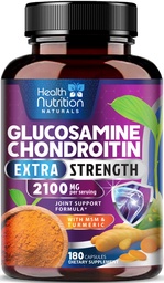 Glukosamin Chondroitin 2100mg - 3X Strength Joint Support Supplement med MSM, Glukosamin Sulfat, gurkmeja, Boswellia, Quercetin för brosk, flexibilitet och rörlighet, Bottled i USA, 180 kapslar