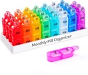 Daviky Monthly Pill Organizer 2 Times a Day - 30 Day Pill Box AM PM, BPA Free One Month Medicine Organizer Twice Daily, 31-Day Case to Hold Vitamins, Supplements & Medication