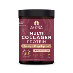 Ancient Nutrition Collagen Powder Protein, Multi Collagen Protein Beauty + Sleep med vitamin C, Vanilla Chai, Hydrolyzed Collagen Peptides stöder hud och naglar, sömn, 16.1oz