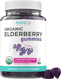 Organic Elderberry Gummies for Adults - Vegan Sambucus Elderberry Immune Support Gummies with Black Elderberry Vitamin C and Zinc for Daily & Seasonal Immunity (USDA Organic Non-GMO Vegan) - 1 månad