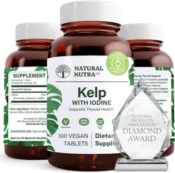 Natural Nutra Kelp Iodine Thyroid Support Supplement, stärker immunsystemet och reglerar metabolism, Vegan Sea Kelp, Non GMO, Atlantic Sourced Seaweed Extract, 225 mcg, 100 tabletter